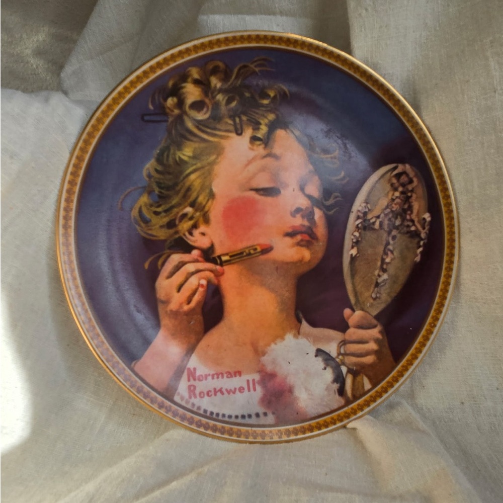 Norman Rockwell Decorative Plate with Gold and Purple Accents